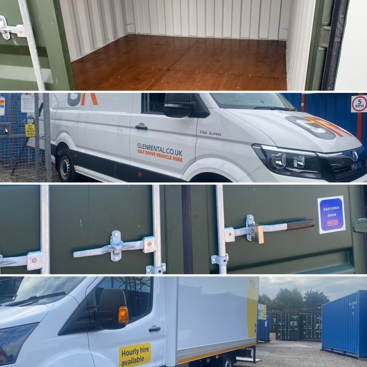 vans unloading into a storage unit