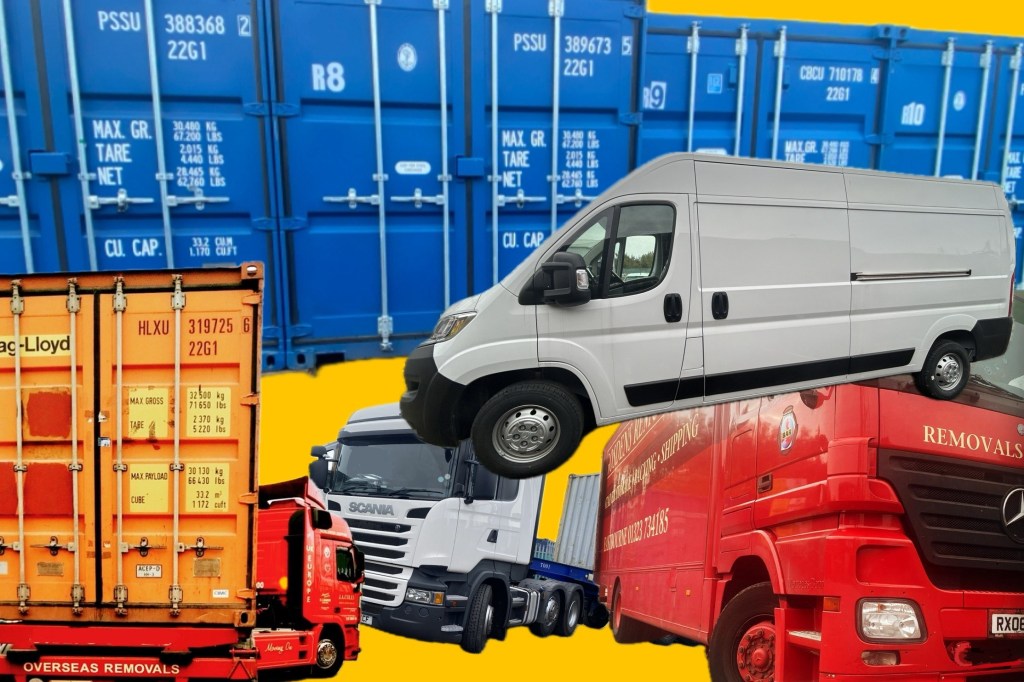 vans and lorries beside shipping containers used for self storage